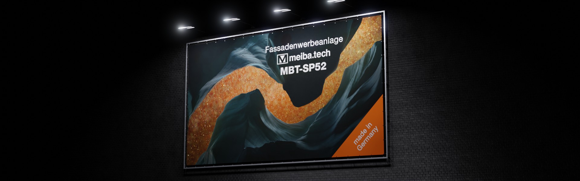 MBT-SP52: Modular advertising system for the attachment of facade advertising, side view illuminated
